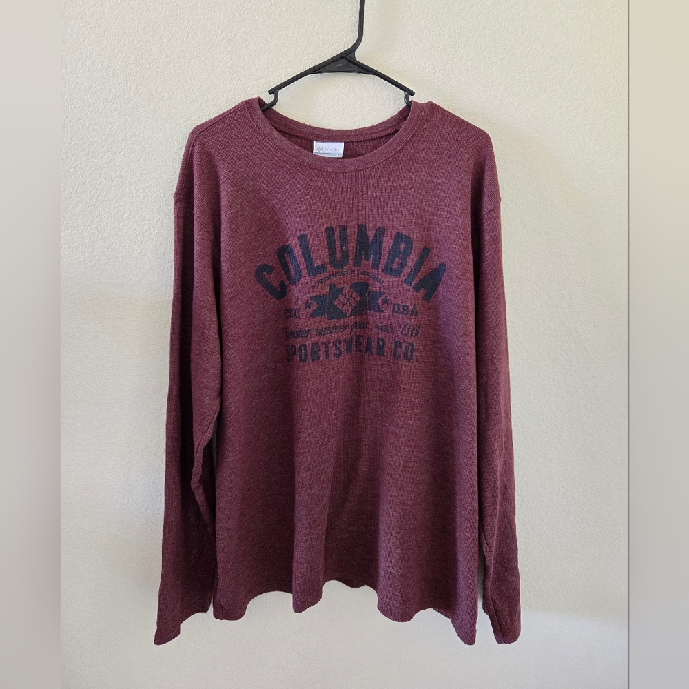 Columbia Mens Graphic Print Waffle Knit Crew Long Sleeve Shirt XL